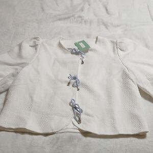 Women's Cream Textured Tie-Front Blazer Jacket